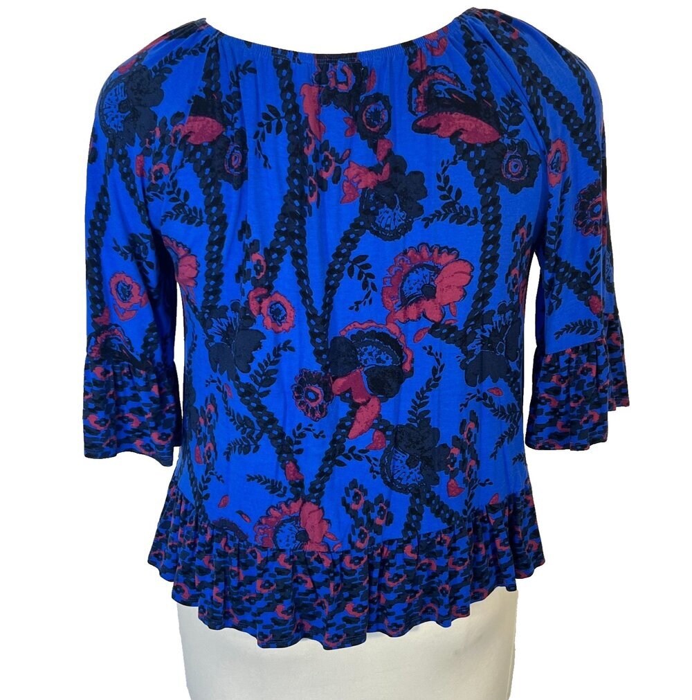 Style & Co Blouse Womens XL Fits to 1X Jewel Tone Blue Peasant Top Babydoll - Picture 8 of 14